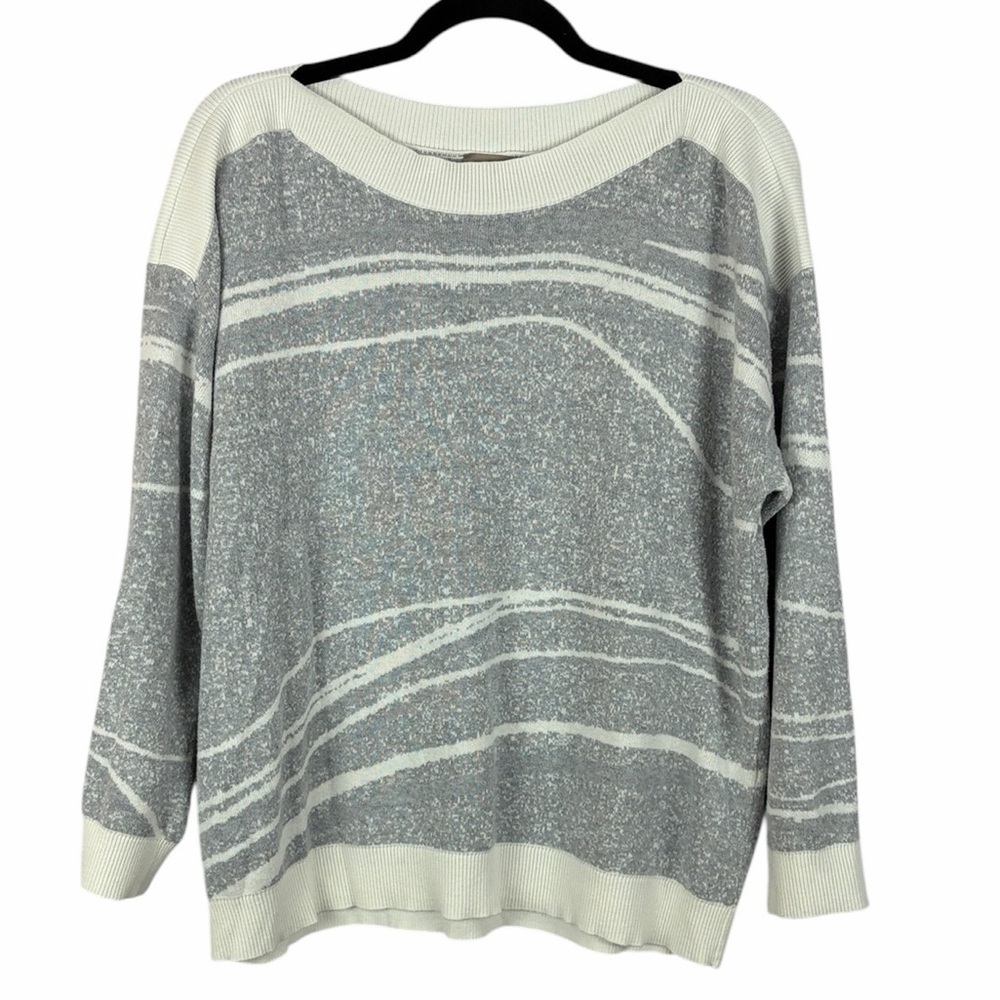 Chico’s Gray Stripe Knit Sweater Ribbed Trim Size 3 (XL)